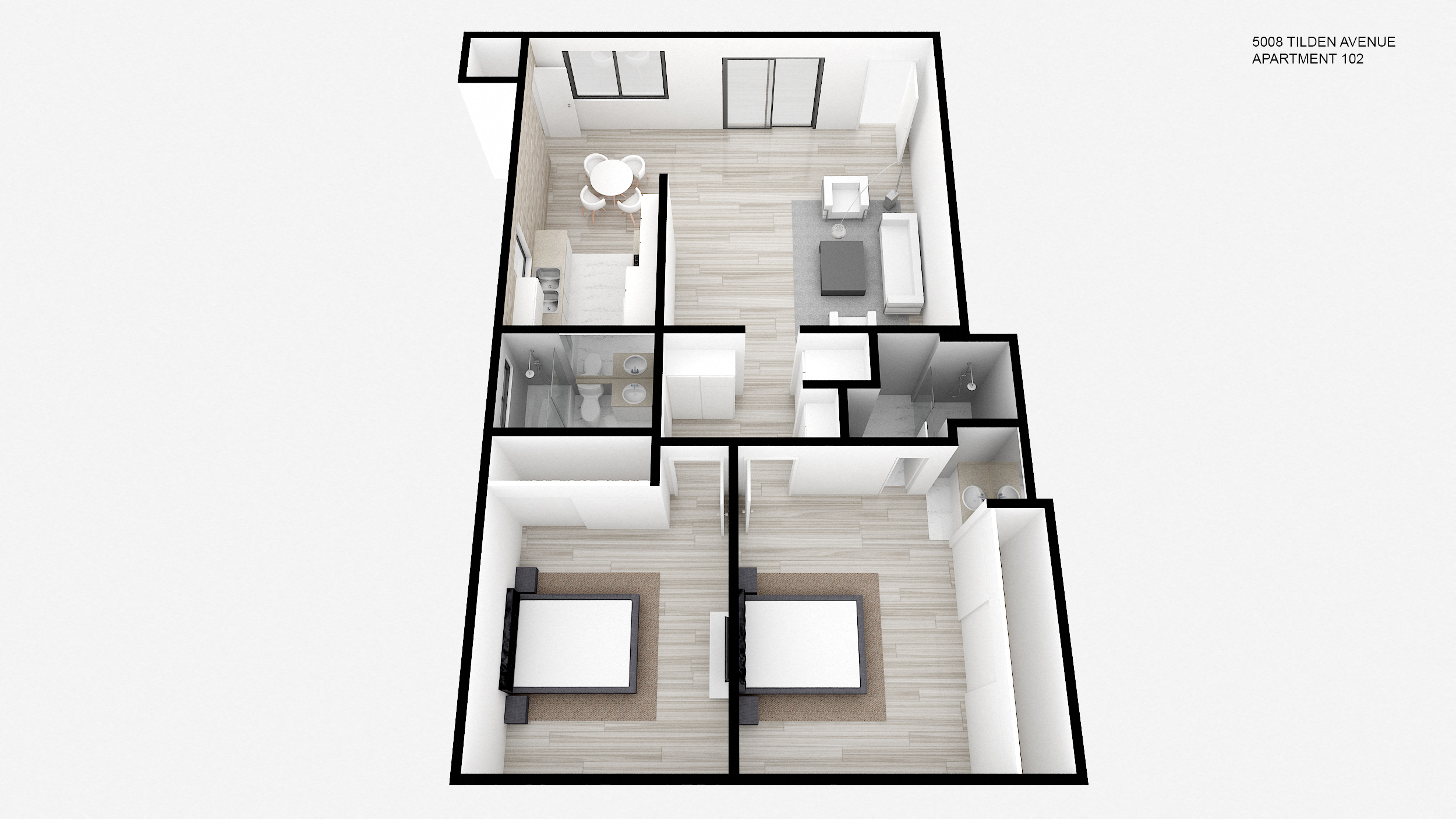Floor plan for 2 beds, 2 baths, 1250 sqft